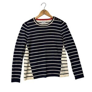 Kew 159 Merino Wool Stripe Sweater Women's M‎ Breton Nautical Button Shoulder